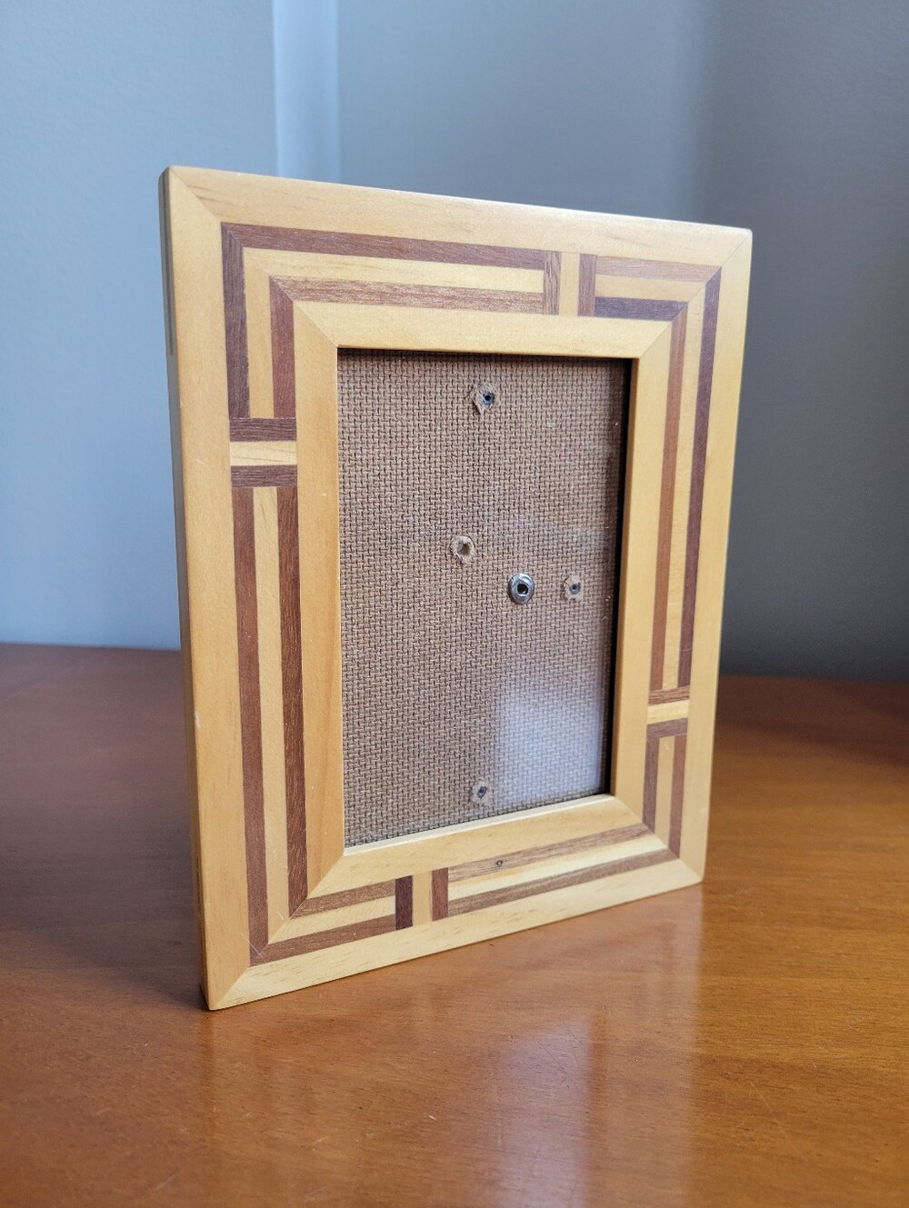 Vintage Mixed Wood Inlay Geometric Picture Frame 3.5x5 - Wall Hang Only
